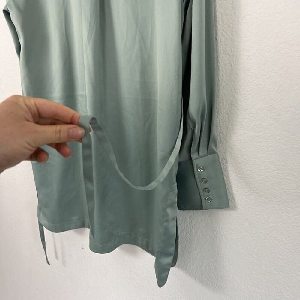 House of Harlow 1960 Revolve Women Blue Green Satin long Sleeve Mini Shirt Dress - Picture 3 of 12